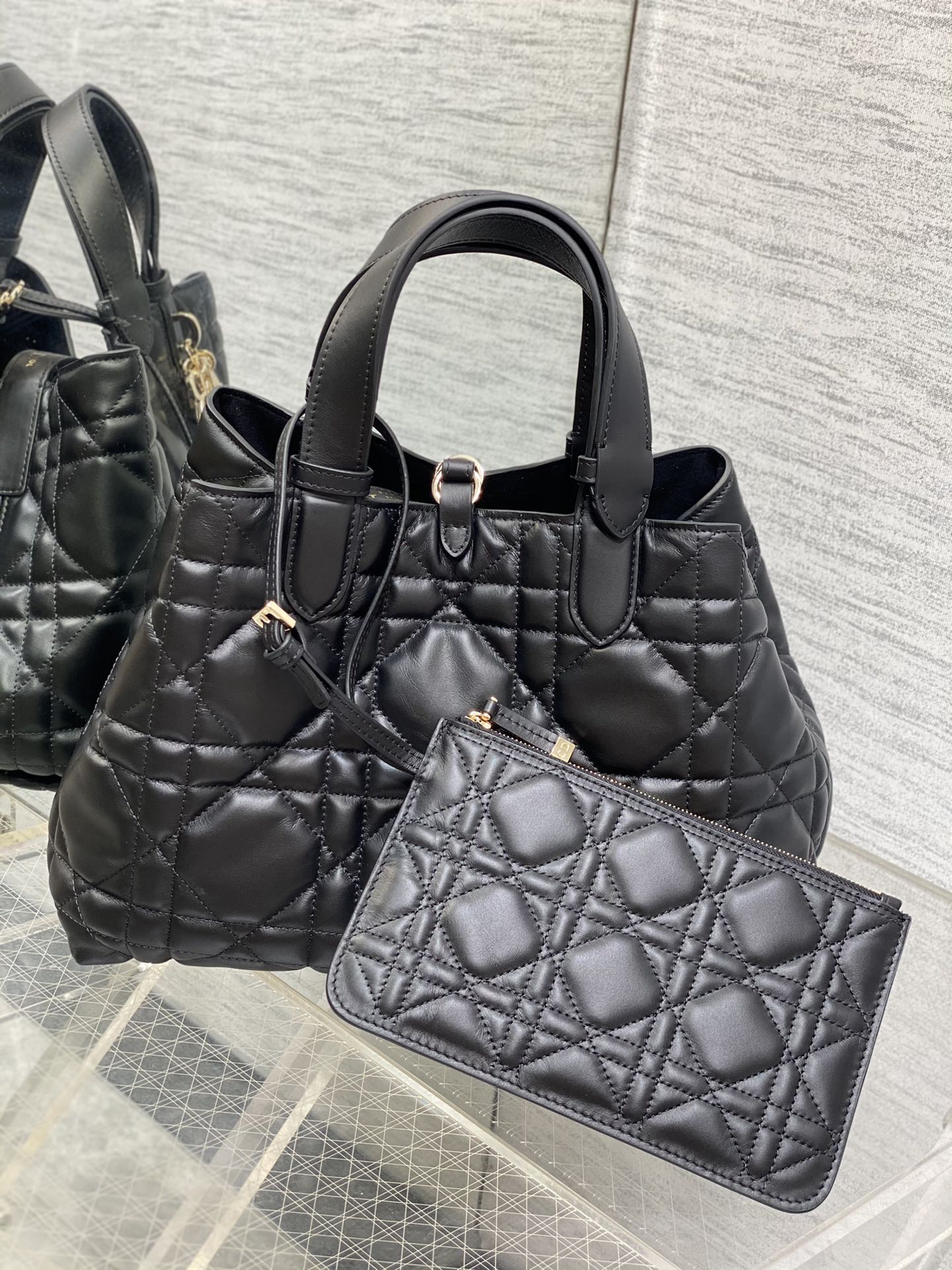 Medium Dior Toujours Bag Black Macrocannage Calfskin